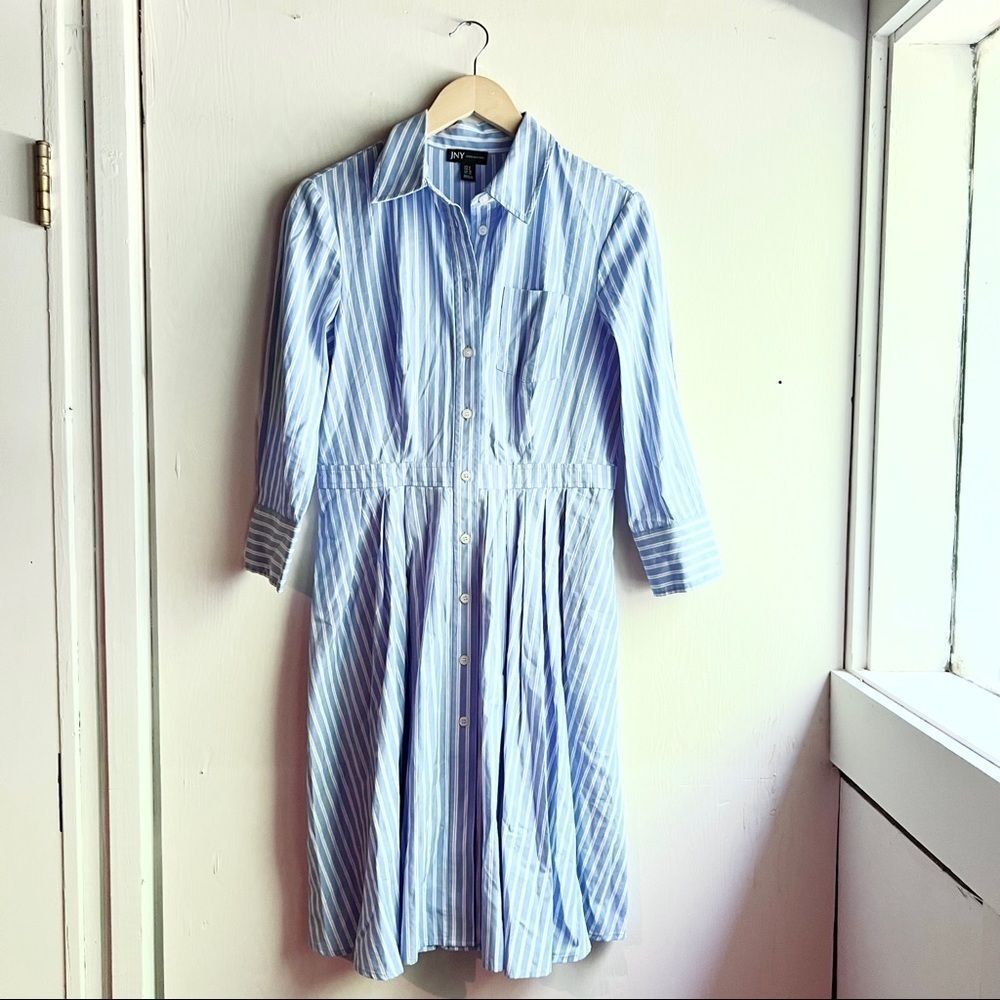 Jones New York Blue and White Striped Button Down Dress